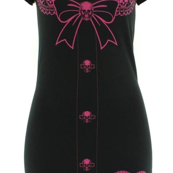 Kreepsville 666 Serial Killer Pink Skull Bodycon Dress - Picture 5 of 6
